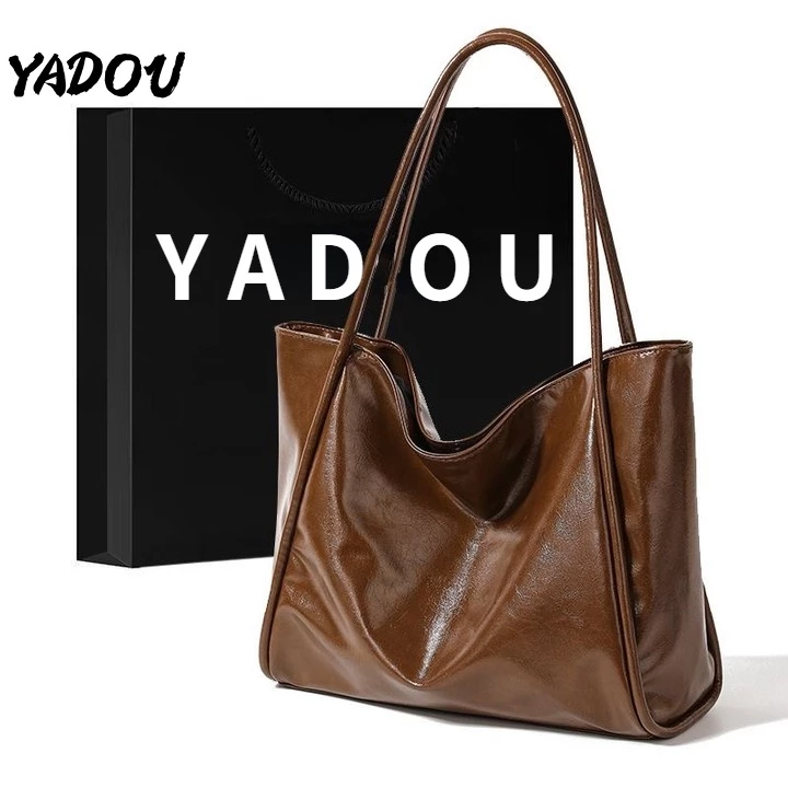 YADOU สีทึบถุงยุโรปและอเมริกาย้อนยุคแฟชั่นสิริมันเงาความจุสูงงานกระเป๋าสะพาย