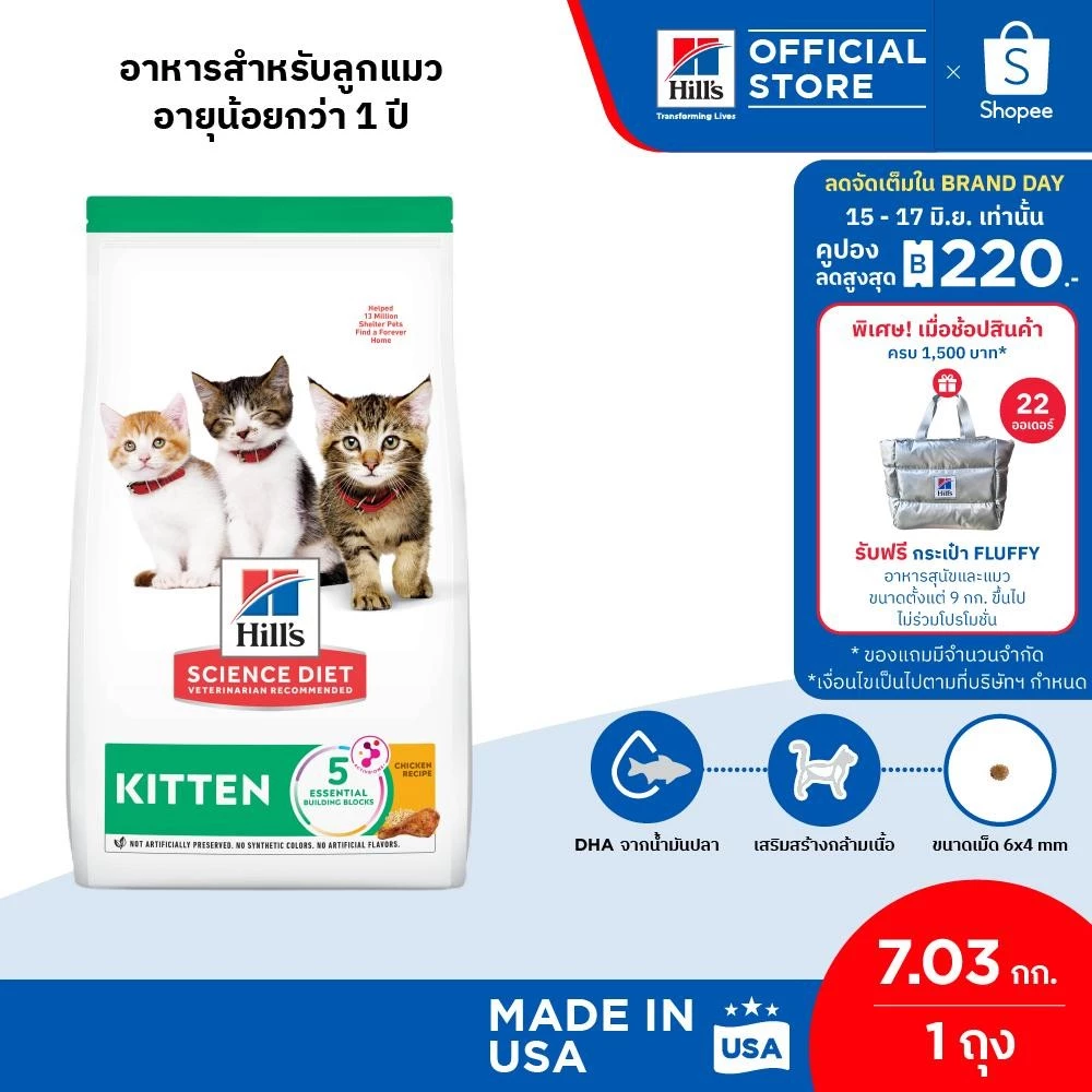 Hill's Science Diet อาหารลูกแมว หรือแม่แมวตั้งท้อง/ให้นม ขนาด 7.03 กก. พร้อมจัดส่งด่วน