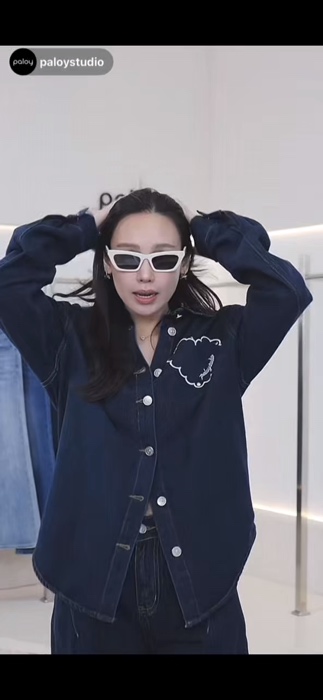 paloy#เสื้อเชิ้ตยีนส์ ปักลายระเป๋าทรงหัวใจ#Shopee