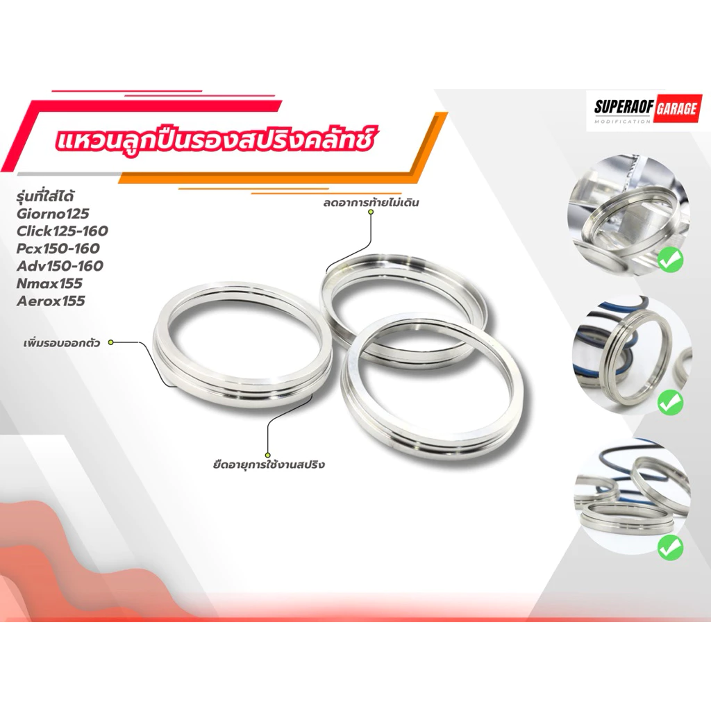 ชุดแหวนลูกปืนรองสปริงคลัทช์ Honda Giorno / Lead / PCX150-160 / Click125-160 / Nmax